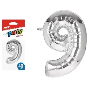 Balónek č. 9 nafukovací fóliový 40 cm - stříbrný