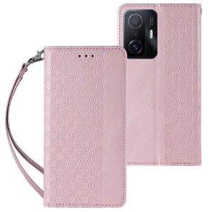 Hurtel Magnetický popruh pouzdro pro Samsung Galaxy A13 5G peněženka pouzdro + mini šňůrka na krk přívěšek růžová