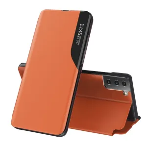 Hurtel Elegantní pouzdro Eco Leather View s flipovým krytem a funkcí stojánku Samsung Galaxy S21+ 5G (S21 Plus 5G) oranžové
