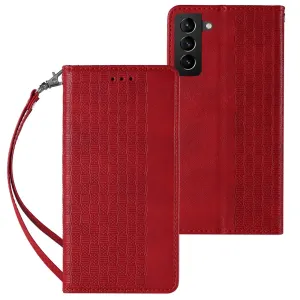 Hurtel Pouzdro s magnetickým řemínkem pro Samsung Galaxy S22+ (S22 Plus) peněženkové pouzdro + mini šňůrka na krk s přívěskem červené barvy