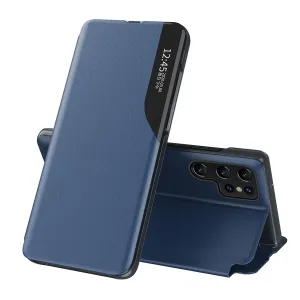 Hurtel Pouzdro Eco Leather View pro Samsung Galaxy S23 Ultra s flipovým krytem a stojánkem modré barvy