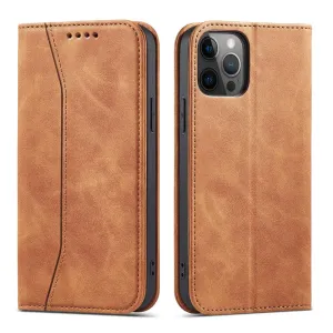 Hurtel Magnet Fancy Case pro iPhone 12 Pro Max peněženkové pouzdro stojánek na karty hnědý