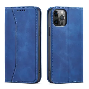 Hurtel Magnet Fancy Case pro iPhone 12 Pro Max peněženkové pouzdro stojánek na karty modré