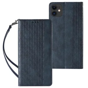 Hurtel Magnetický popruh pouzdra pro iPhone 12 peněženkový kryt + mini šňůrka na krk modrá