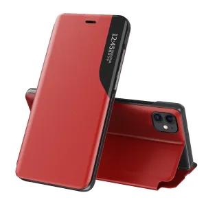 Hurtel Eco Leather View Case elegantní pouzdro s flipovým krytem a funkcí stojánku iPhone 13 mini červené