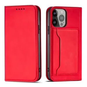 Hurtel Magnet Card Case pro iPhone 13 mini card wallet case card holder red