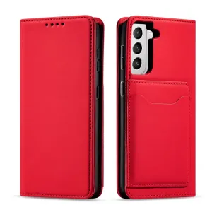 Hurtel Magnetické pouzdro na karty pro Samsung Galaxy S22+ (S22 Plus), peněženka, pouzdro na karty, červená barva