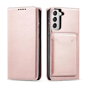 Hurtel Magnetické pouzdro na karty pro Samsung Galaxy S22+ (S22 Plus), peněženka, pouzdro na karty, růžová barva