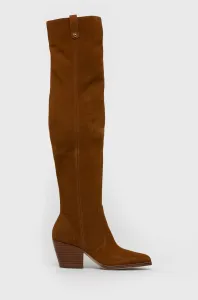 Semišové boty MICHAEL Michael Kors Harlow dámské, hnědá barva, na podpatku