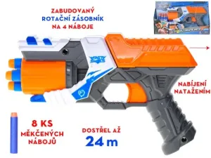 MIKRO TRADING - Pistole 21,5cm s rotačním zásobníkem pěnových nábojů 8ks 8+ v krabičce