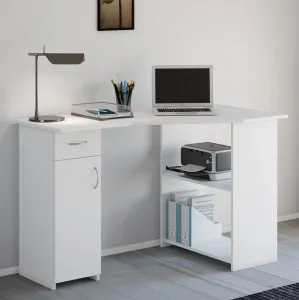 VCM Počítačový stolek Lunzia rohový, bílý