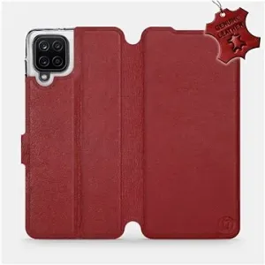 Flip pouzdro na mobil Samsung Galaxy A12 - Tmavě červené - kožené -   Dark Red Leather