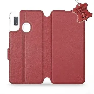 Flip pouzdro na mobil Samsung Galaxy A20e - Tmavě červené - kožené -   Dark Red Leather