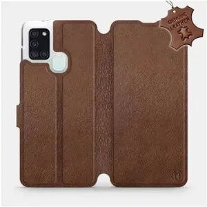 Flip pouzdro na mobil Samsung Galaxy A21S - Hnědé - kožené -  Brown Leather