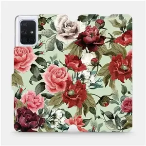 Flipové pouzdro na mobil Samsung Galaxy A71 - MD06P Růže a květy na světle zeleném pozadí