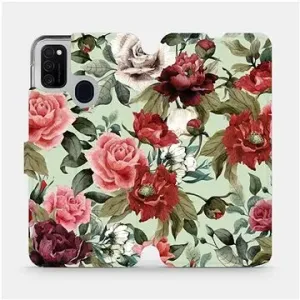 Flipové pouzdro na mobil Samsung Galaxy M21 - MD06P Růže a květy na světle zeleném pozadí