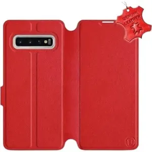 Flip pouzdro na mobil Samsung Galaxy S10 - Červené - kožené -   Red Leather