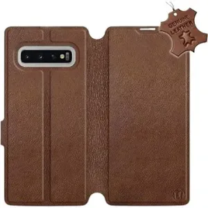 Flip pouzdro na mobil Samsung Galaxy S10 Plus - Hnědé - kožené -  Brown Leather
