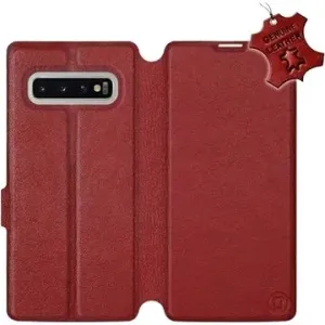 Flip pouzdro na mobil Samsung Galaxy S10 Plus - Tmavě červené - kožené -   Dark Red Leather