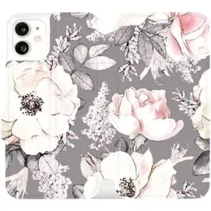 Flipové pouzdro na mobil Apple iPhone 11 - MX06S Květy na šedém pozadí