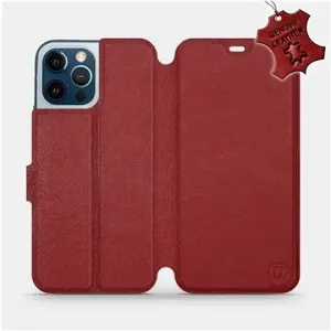 Flipové pouzdro na mobil Apple iPhone 12 Pro Max - Tmavě červené - kožené -   Dark Red Leather