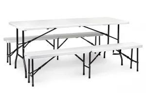 MODERNHOME Zahradní sestava stůl a 2 lavice Banket bílá