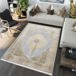 Exkluzivní moderní šedý koberec se zlatým orientálním vzorem #5626383