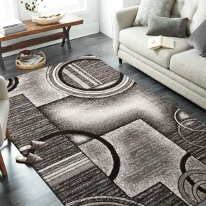 Originální šedohnědý koberec s motivem abstraktních kruhů #3720557