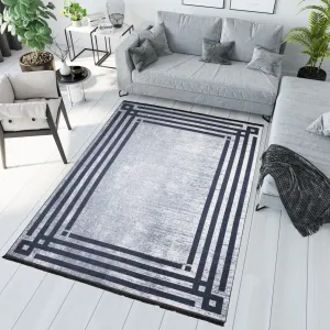 Šedý trendový koberec s protiskluzovou úpravou a geometrickým vzorem #5592678