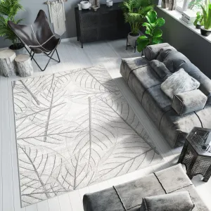 Světle krémový moderní koberec s motivem listů #5604525
