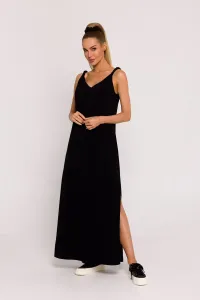 Černé bavlněné maxi šaty na ramínka M791 #5967306