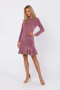 Růžové velurové šaty s volánem M765 #5310937