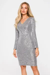 Stříbrné třpytivé šaty s véčkovým výstřihem M717 #1833418