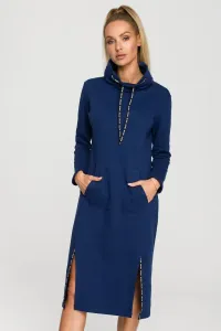 Tmavě modré mikinové midi šaty M688 #1832704