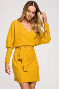 Žluté svetrové šaty s vázáním M631 #1815843