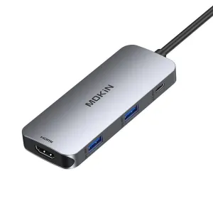 Rozbočovač MOKiN 7v1 USB-C na 2x USB 3.0 + 2x USB-C + SD + Micro SD + HDMI (stříbrný)