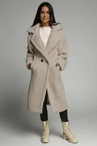 Světle béžový prodloužený plyšový kabát Moira #5654157