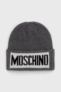 Čepice z vlněné směsi Moschino šedá barva, z husté pleteniny