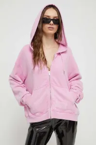 Bavlněná mikina Moschino Jeans dámská, růžová barva, s kapucí, hladká #5476351