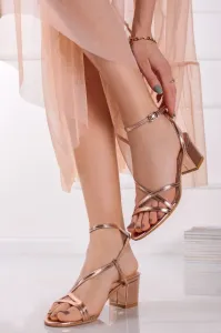 Růžovozlaté sandály na hrubém podpatku Cecilia #3588737