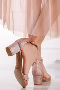 Růžovozlaté třpytivé sandály na hrubém podpatku Amylee