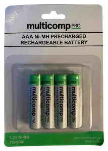 Multicomp Pro Mp001185 Battery,aaa,ni-Mh,800Mah,1.2V, Pk4