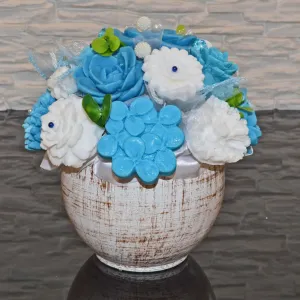 Mýdlová kytice v keramickém květináči - svatební modrá #2792021