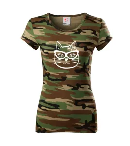 Kočičí holka s brýlemi - Dámské maskáčové triko