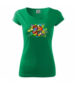 Peace symbol prorostlý květinami - Pure dámské triko