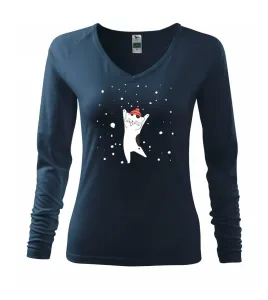 Veselá kočka v zimní čepici - Triko dámské Elegance