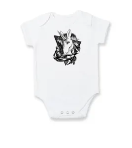 Jednorožec černobílý kreslený - Body kojenecké