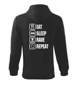 Eat sleep rave repeat - Mikina s kapucí na zip trendy zipper