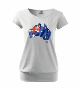 Austrálie - vlajka vlající mapa - Volné triko city