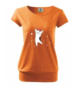 Veselá kočka v zimní čepici - Volné triko city